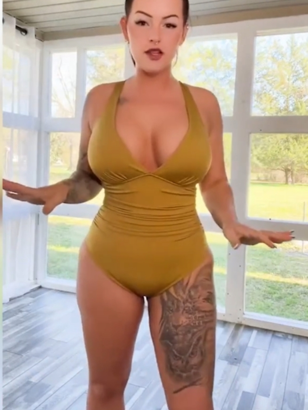 Shapellx One-Piece Mustard Plunge Cut Out Swimsuit